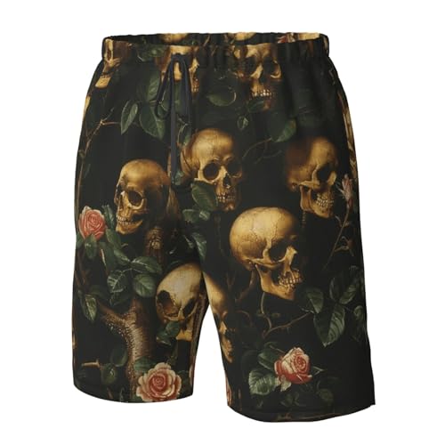 Men's Quick Dry Swim Shorts Skulls and Roses Tree Mystery and Gothic Style Beach Trunks with Pockets4