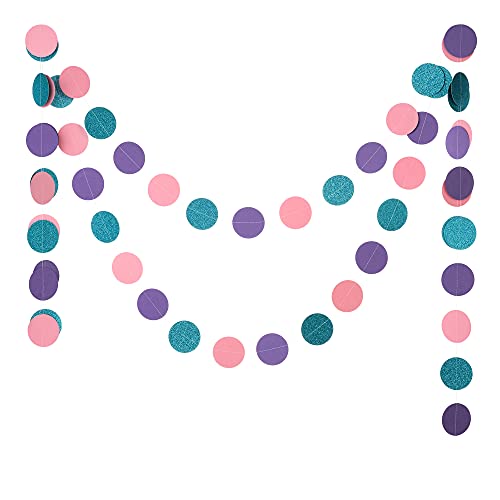 Pink Purple Teal Glitter Paper Garland Circle Dot Streamer Banner For Mermaid Unicorn Party Decorations, 2.5" In Diameter, 20 Feet In Total #TOP1