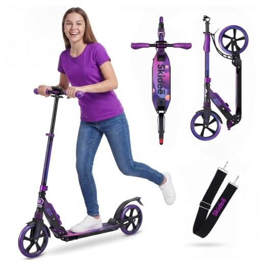 Skidee Kick Scooter for Kids Ages 6-12 - Large Sturdy Wheels, Anti-Shock Suspension with Adjustable Handlebar Up to 41" High - Foldable, Lighweight Scooters for Kids, Teens & Adult, Max Load 220 Lbs