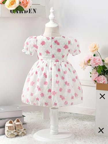 Image of Buy & Try Girls Silk Party Dress, Floral Printed Knee Length Frock with Short Sleeves, Comfortable Fit & Zipper Closure, Elegant Birthday, Wedding, Festival & Special Occasion Wear for Kids