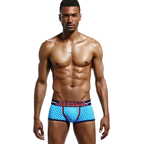 Jockmail Cotton Men Underwear Boxers Sexy Male Underpants Men Boxer Shorts (M, Blue) #TOP2