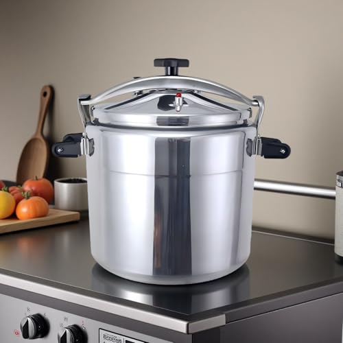 kilogorge 26 Quart Clamp On Pressure Cooker,Heavy-Duty Aluminum Pressure Cooker with Safety Bar Locking Lock, 2 ValvesrFast Cooking,for All Stovetops (Induction Compatible), for Family or Commercial