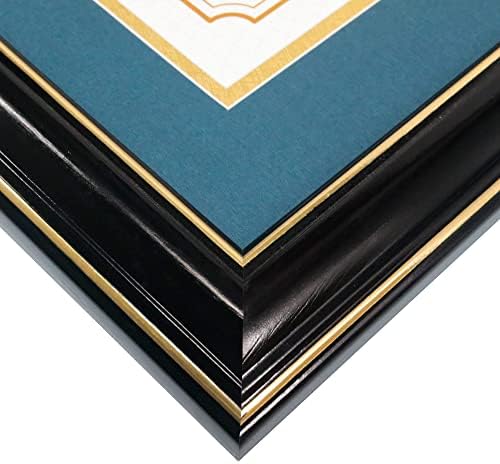 GraduationMall 8.5x11 Diploma Frame with Navy over Gold Mat or Display 11x14 Certificate without Mat,Solid Wood & Tempered Glass,Glossy Black Finish with Gold Trim