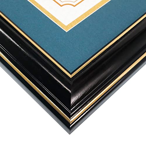 GraduationMall 8.5x11 Diploma Frame with Navy over Gold Mat or Display 11x14 Certificate without Mat,Solid Wood & Tempered Glass,Glossy Black Finish with Gold Trim