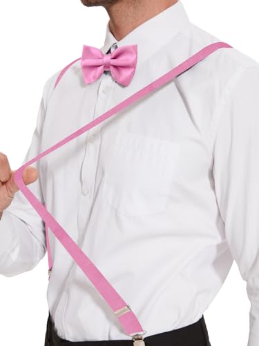 Image of habibee Suspenders and Bow Tie Set for Men, Adjustable Elastic Braces with Y-Back, Diverse Colors, Strong Clips