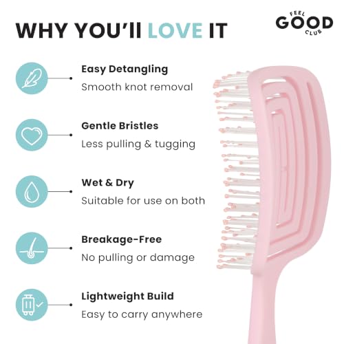Image of Feel Good Club Paddle Hair Brush | Strong & Flexible Nylon Bristles for Detangling, Frizz-Control & Styling | Gentle On Hair and Scalp