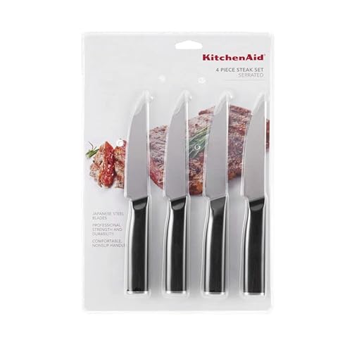 Kitchenaid Classic 4 Piece Steak Knife Set, 4.5-Inch, High-Carbon Japanese Steel Blades, Sharp Kitchen Knife Set, Black #TOP6