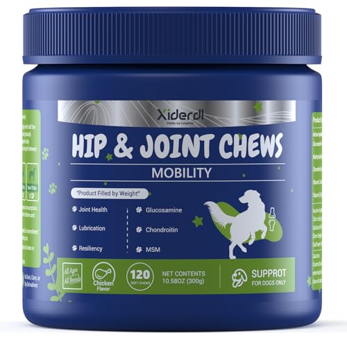 Dog Hip & Joint Supplement with Glucosamine, Chondroitin & MSM – Joint Support Chews with Vitamins C & E for Dogs 120 Soft Chews