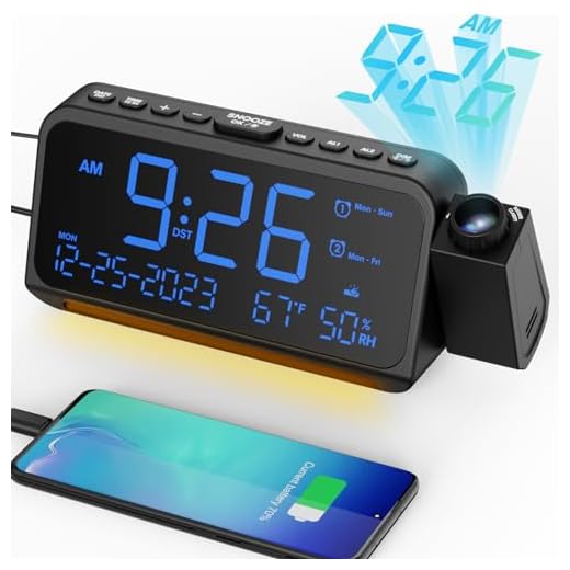 Projection Alarm Clock for Bedroom Ceiling, Digital Clock Projector with Weekday/Weekend Mode, Date, Temperature, Humidity, Type-C USB Charger, Snooze, Dual Alarms, Dimmer,12/24H