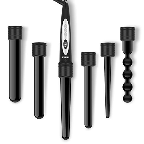 ELEHOT Curling Iron Curing Wand Set 6 in 1 Interchangeable Ceramic Tourmaline Hair Barrels and Temperature Display & Heat Settings with Protective Glove (White) - Thumbnail 7