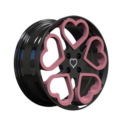 LBLYTO 17/18/19/20 Inch Pink Heart Aluminum alloy Wheels Rims Set of 4 | Fits 5x100 5x112 5x114.3 5x120 | High Gloss Finish, Customizable Sticker Design(Black+Pink,18in.)