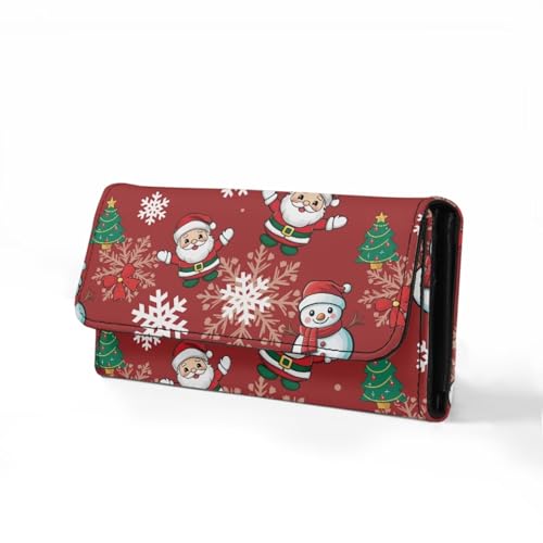 Image of AFPANQZ Leather Wallets for Women RFID Blocking Checkbook Wallet with Cit Card Slots, Santa Claus Snowman Snowflake Women's Leather Purse Large Capacity PU Purses with Zipper