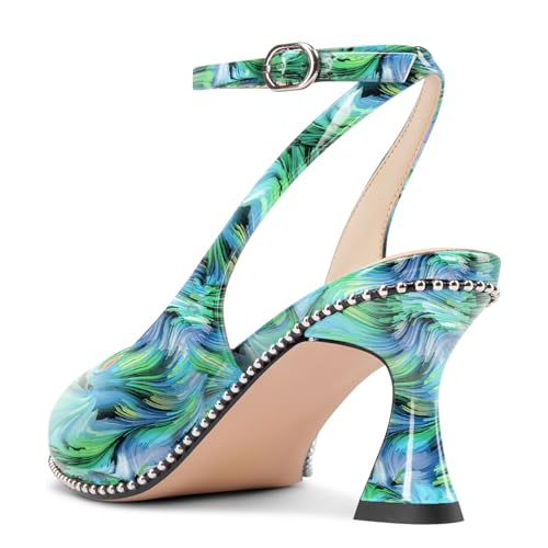 Image of NobleOnly Womens Slingback Heels Beaded Pumps Ankle Strap Pointed Toe Kitten Heels Dress Shoes 2.6 Inches
