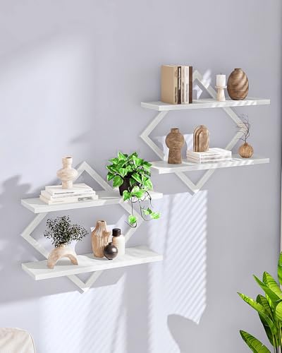 Image of CHOEZON Floating Shelves, Set of 2 Wall Shelves, 2-Tier Hanging Shelves, Wall Shelf Set of 2, for Living Room, Bedroom, Kitchen, Office, Study, White TBJ01P2WB