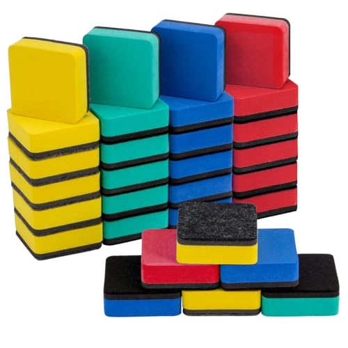 Image of 24Pcs Strong Magnetic Dry Erase Eraser, Classroom Must Haves, Square | 4 Color Mini Whiteboard Eraser, Classroom Essentials for Kindergarten, Prek, Elementary, Office