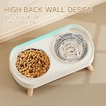 Elevated Cat Bowl, Raised Cat Food and Water Bowl Set for Indoor Cats, Splash Proof with 2 Stainless Steel Pet Food Bowls for Cats and Puppies, Whisker Fatigue and Dishwasher Safe - White - Image 2