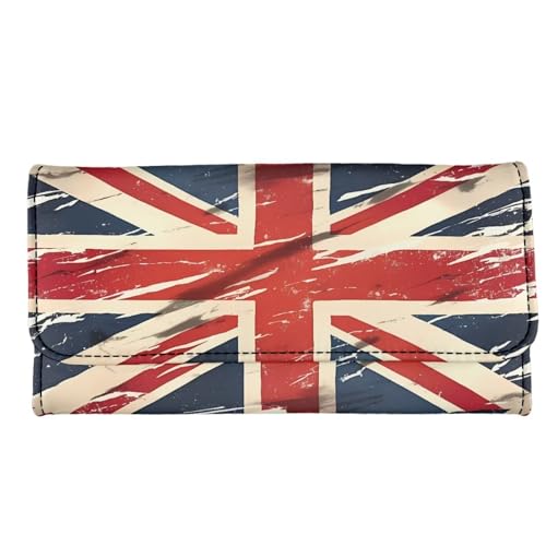 Painting UK Flag Slim Card Wallets for Women Union Jack Flag Print Leather Long Wallet Trifold Zipper Pocket, Retro British Slim Leather Wallet with ID Window2