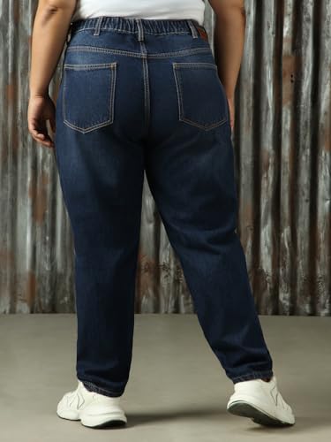 Image of High Star Women Cotton Washed Mom Fit Casual High-Rise Jeans