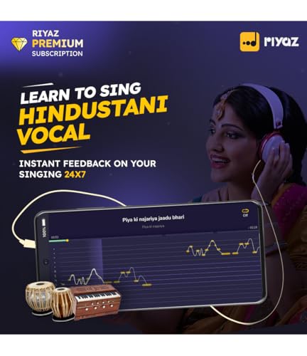 Image of Riyaz App - Learn to Sing Hindustani Vocal | 12 Months Premium Subscription | Suitable for Guitar / Harmonium / Ukulele / ABGMV Exam Learners | 35 Lakhs Learners | Activation Link by Email in 2 Hours