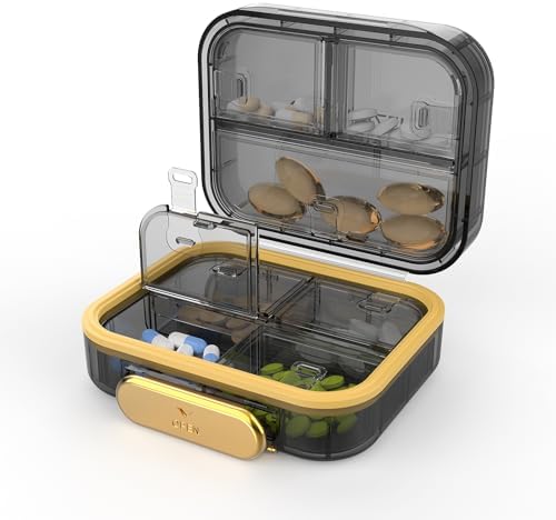 ZKSCool Travel Pill Organizer, Waterproof Weekly Pill Box 7 Day, Portable Container for Purse Pocket, Removable Compartments Daily Supplements Case, Airtight Storage for Outdoor (Black)