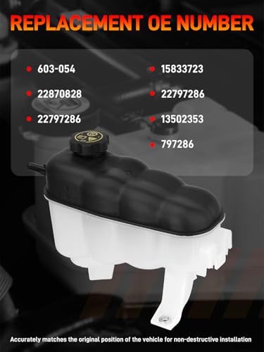 GDUKOP 603-054 Engine Coolant Expansion Reservoir Tank with Cap Compatible with Chevy Silverado 1500 2500 Tahoe, GMC Sierra 1500 Yukon, Cadillac Escalade 2007-2013 Replace# 22870828 15075118