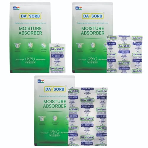 Image of DAVSORB Moisture Absorber Dehumidifier Packet - Combo Pack of 5gm x 40 sachets + 50gm x 5 sachets + 100gm x 3 Sachets - Prevent Fungus, Dampness & Musty Odour - Multisize, White Color