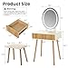 Fkhouse Small Vanity Desk with Mirror and Lights, Wooden Handles with Cushioned Stool, 3 Lighting Modes Round Makeup Table with Upgraded Silent Slides, Compact Vanity for Small Spaces, Natural Oak