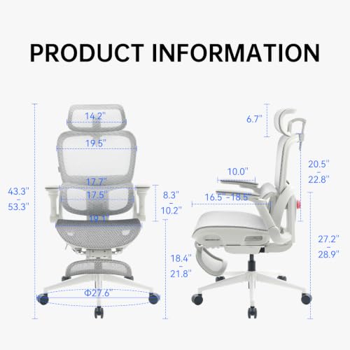 Image of SIHOO B300 PRO Ergonomic Office Chair with Footrest, Adjustable Mesh Desk Chair with 4-Directional Lumbar & Height-Adjustable Backrest, 6D Armrests, Swivel Computer Chair for Long Hours, White