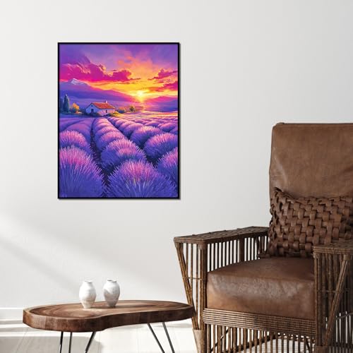 Pintura de diamante para adultos con diseño de paisajes de lavanda y puesta de sol DIY 6