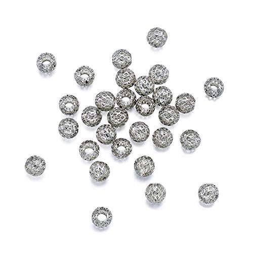 Kissitty 50Pcs Antique Silver Large Hole European Beads 10X8Mm Rondelle With Grid Pattern Hollow Spacers For For Diy Jewelry Necklace European Charm Bracelet Making #TOP2