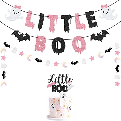 Little Boo Banner para Halloween, baby shower, el espeluznante, Halloween, fiesta de primer cumpleaños, rosa, negro, niña, decoración de fiesta de Halloween