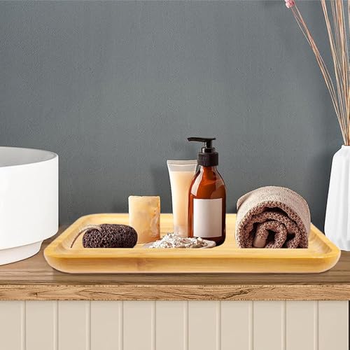 KiKiHong 2 Pcs Bamboo Tray, Rectangular, Brown, 25 x 14 x 1.5 cm, Reusable, Durable, Rustic, Unfinished, Raised Edges, Perfect for Serving, Breakfast, Drinks, Organizing - Image 6