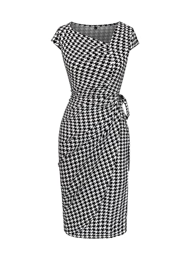 Image of Women's Vintage Cap Sleeves Asymmetrical Neckline Sheath Bodycon Casual Work Cocktail Party Pencil Faux Wrap Dresses