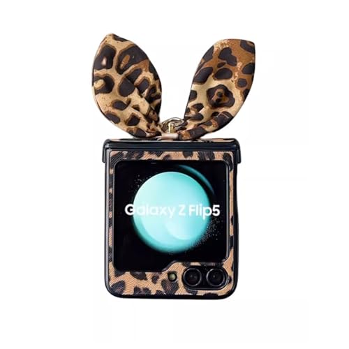 Bimmid Z Flip 5 Case, Leopard Print Fashion Rugged Phone Case with Hinge Protection & Chain & Ring, 360 Degree Protection & Shock Absorption