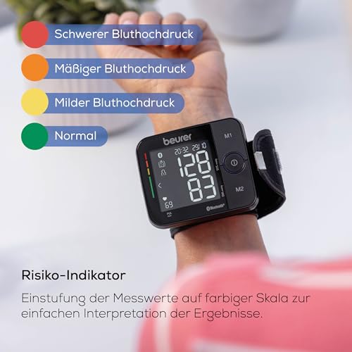 Beurer BC 54 Handgelenk-Blutdruckmessgerät mit Inflation-Technologie, farbiger Risiko-Indikator,...