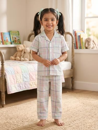 Image of POLKA TOTS 100% Pure Cotton Half Sleeve Night Suit for Kids, Girls & Boys | Cotton Pyjama Set | Unisex Night Dress for Children | Night Suit for Girls |Sleepwear for Kids | Winter Night Dress for Boys