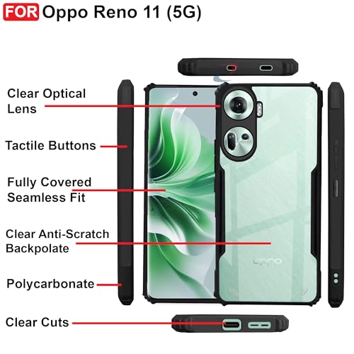 Image of CEDO Backcover for Oppo Reno 11 (5G) | Camera Protection Shockproof Bumper-Edge | Acrylic Crystal Clear 360 Degree Protection TPU+PC | Transparent Eagle Back Case Cover (Black)