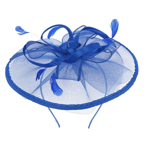 Beaupretty Royal Blue Fascinator Hat for Women Blue Fascinator for Wedding Flower Mesh Headband Quill Flowers Headband for Women Ladies Wedding Cocktail Tea Party Headpiece