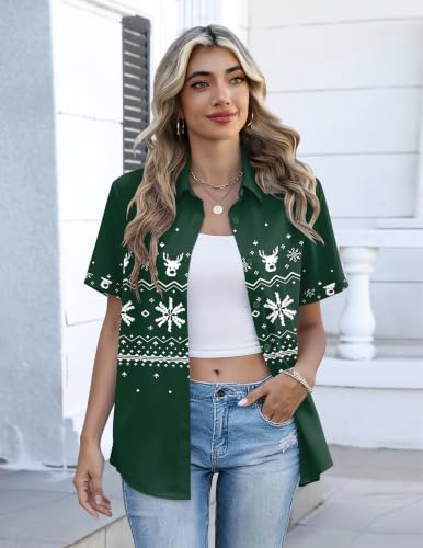 Image of Christmas Outfits for Women Button Down Shirts Short Sleeve Tops Cute Shirt