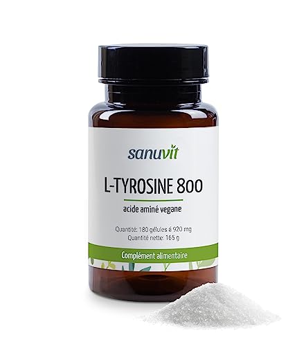 Sanuvit® - L-tyrosine 800 mg par gélule | 180 gélule | Haute dose | Acide aminé | Biodisponibilité et tolérance élevées | Vegan | Fabriqué en Autriche