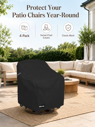 Image of ANartcle Swivel Patio Chair Cover 4 Pack,600D Waterproof Heavy Duty Outdoor Chair Cover(28 W x 33 D x 36 H inches),Patio Furniture Covers,Outdoor Furniture Covers Waterproof,Black