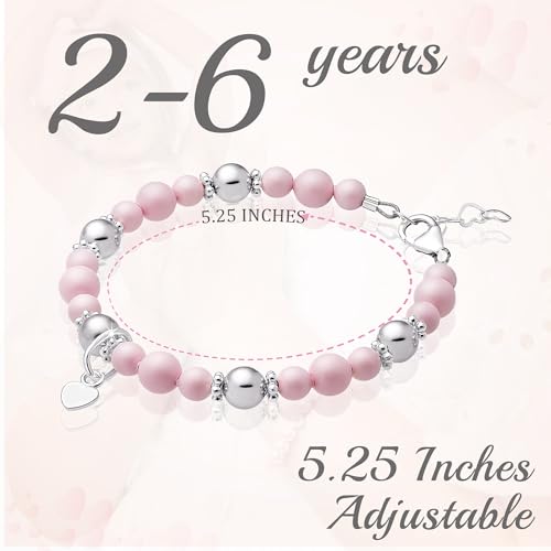 Sterling Silver Heart Charm Pearl Bracelet for Girls -High end Simulated Pastel Rose Simulated European Pearls2
