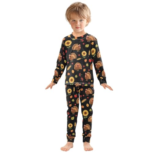 Pajama Sets Long Sleeve Autumn Sunflower Pattern with Turkeys Soft Comfy Sleepwear 2 Piece PJS 3-8T2