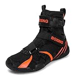 LZQpearl Kinder Boxschuhe, Unisex High-Top Pro Wrestling Stiefel, Muay Thai Kickbox Sparring Boxer Turnschuhe, Kampfsportschuh Für Jungen, Mädchen, Kinder, Jugendliche (Black&Orange,29)