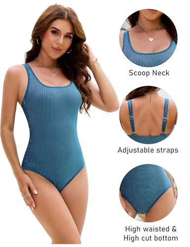 Image of BMJL Women's One Piece Swimsuit Sports Adjustable Strap Bathing Suit Color Block Ribbed High Cut Swimsuits