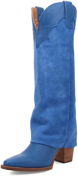 Dingo Womens Wild Horses Snip Toe Pull On Casual Boots Knee High Mid Heel 2-3" - Black