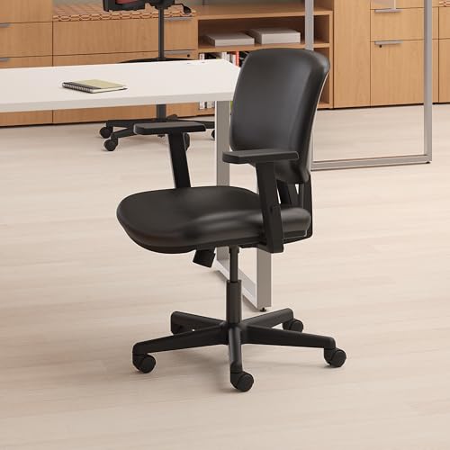 HON Volt Ergonomic Office Chair with Bonded Leather Seat and Back, Armless Desk and Computer Chair with Adjustable Center‑Tilt Recline and Wheels for Home Office or Workstation, Black by HON - Image 8