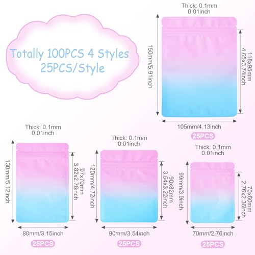 FASHEWELRY 100 Pcs Sealed Zip Lock Bags Gradient Rectangle Plastic Storage Bags Small Zipper Baggies for Storage Jewelry, Small Bussiness Packaging Supplies (Pearl Pink) - Thumbnail 3
