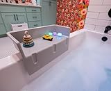Tub Topper® Mini Bathtub Splash Guard for Kids - Compact Bath Splash Guard & Tub Play Shelf - Easy to Remove, Store & Clean - Patented Lip Design, Non-Silicone, BPA-Free, Made in USA (Gray)