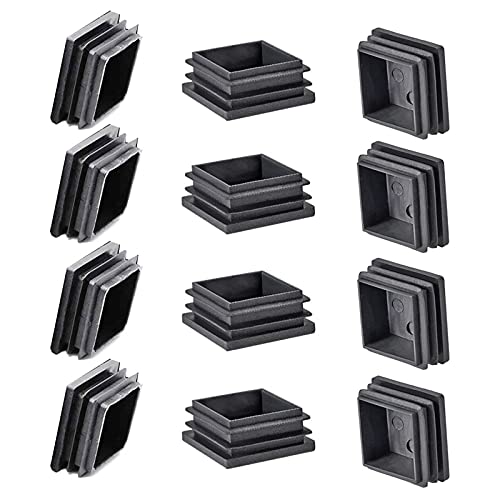 Square Tubing Plug Cap 2 Inch, Plastic Plugs (50mm x 50mm) 12Pcs, Tubing End Cap Chair Glide Insert Finishing Plug, Black